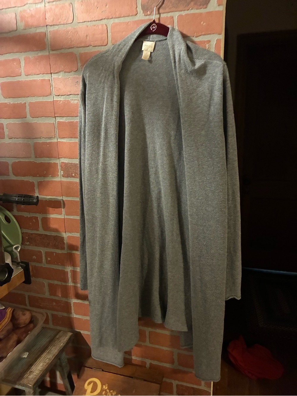 Chico's Open-Front Long Gray Cardigan